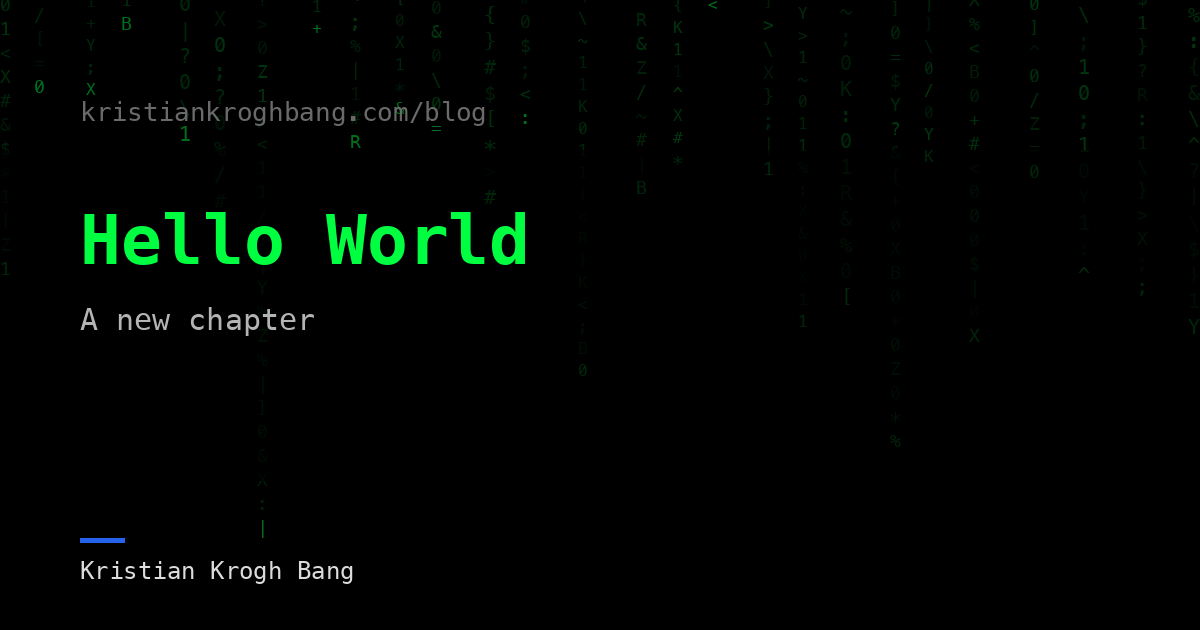 Matrix-style cover: Hello World, a new chapter